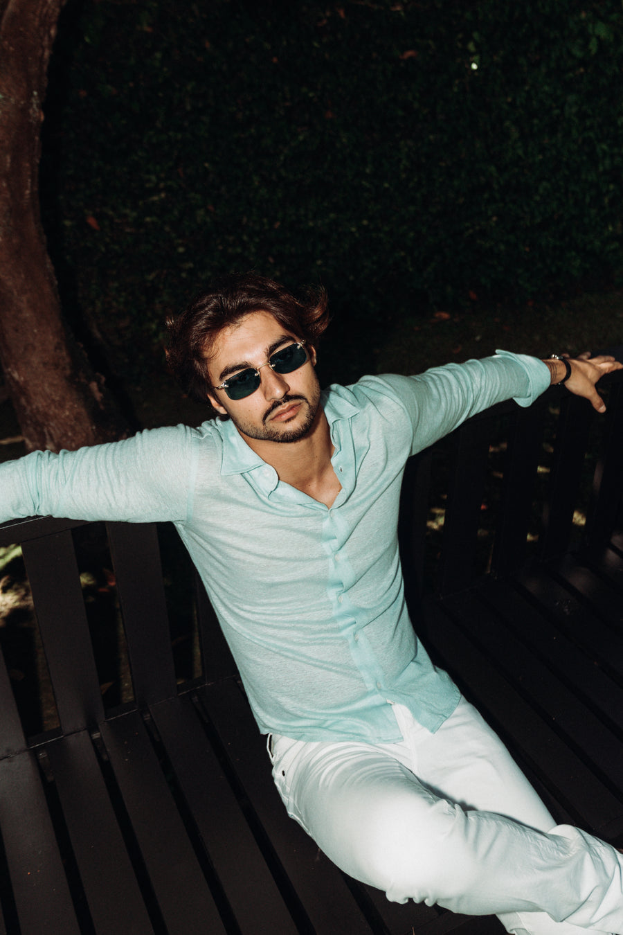 Mesh Linen Shirt Baby Blue